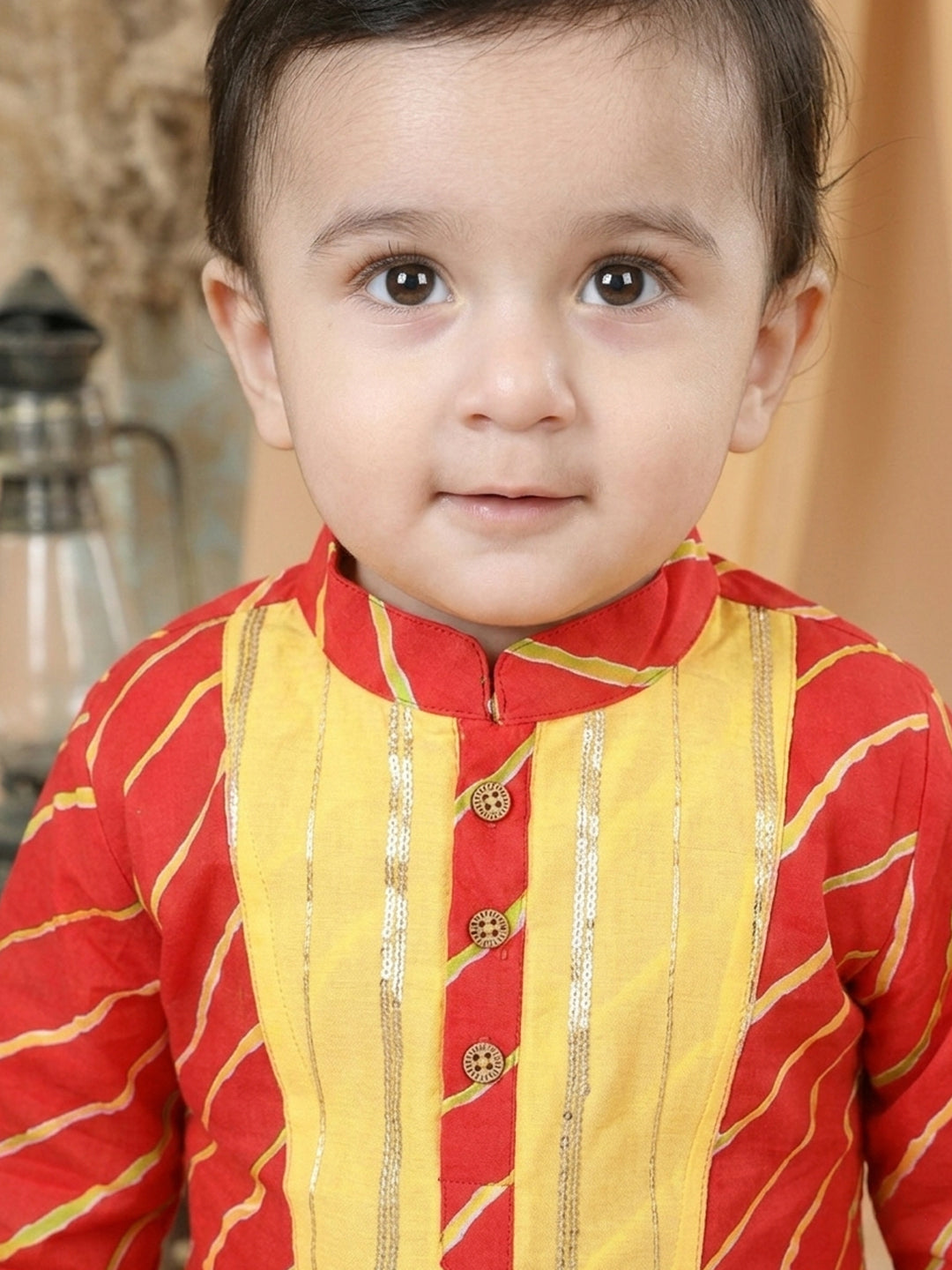 Cotton Leheriya Kurta with  Patch Detailing & Pyjama Set