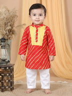 Cotton Leheriya Kurta with  Patch Detailing & Pyjama Set