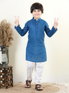Blue Lurex Kurta with Floral Printed Jacket Set