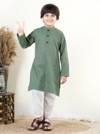 Green Katha Kurta with Reversible Floral Jacket Set