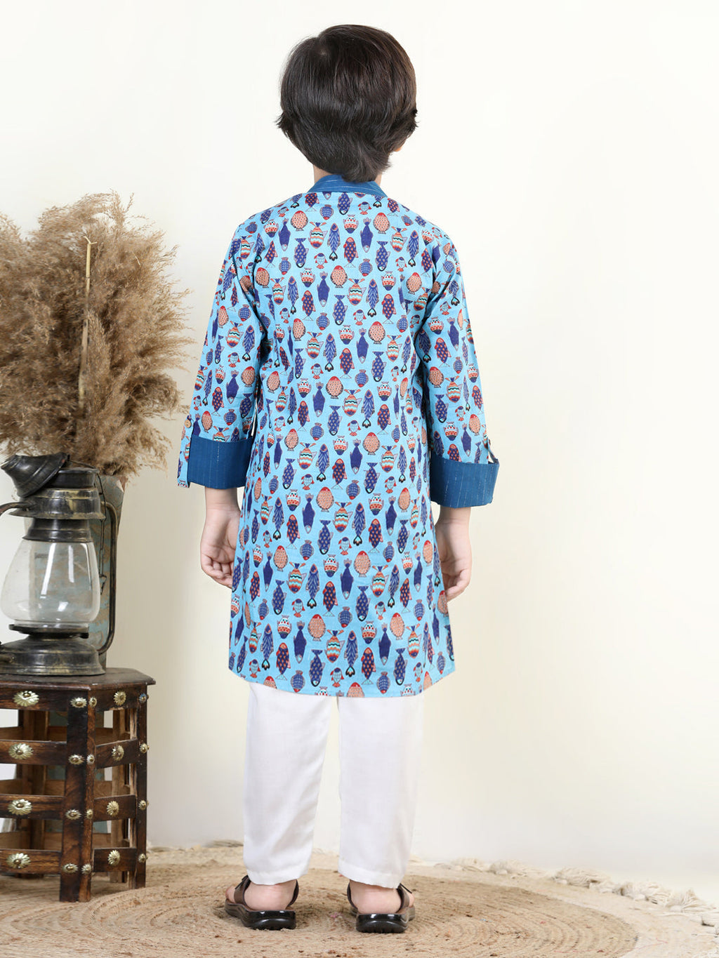 Blue Fish Print Kurta Set