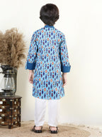 Blue Fish Print Kurta Set