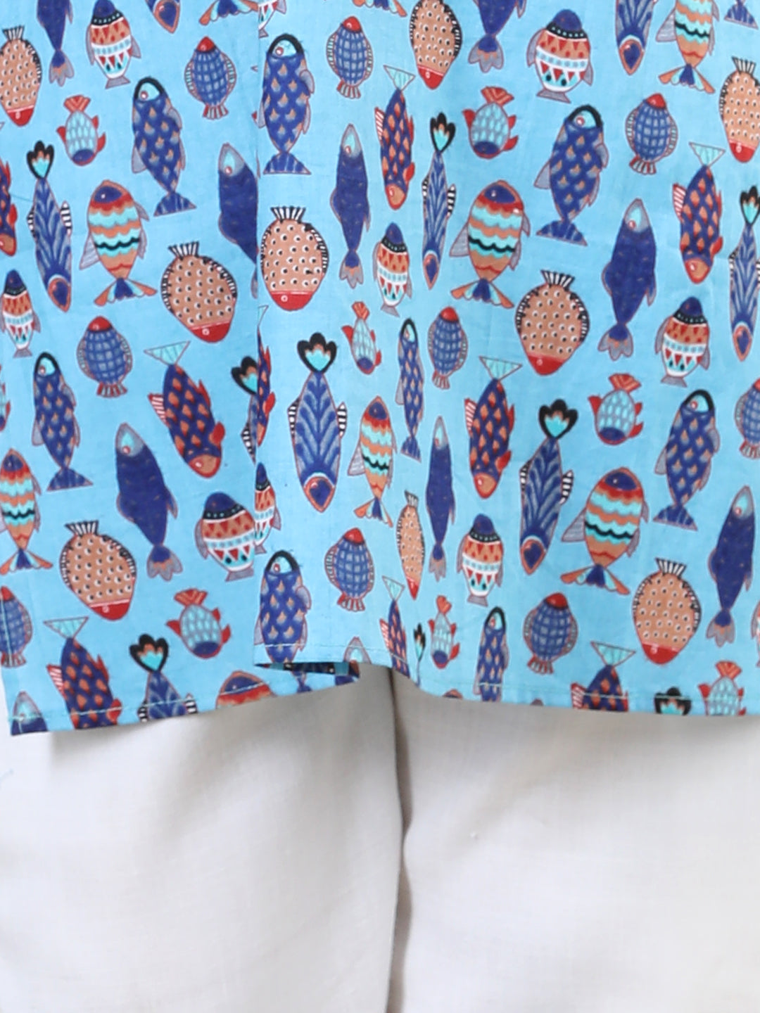 Blue Fish Print Kurta Set