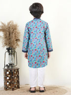 Blue Fish Print Kurta Set