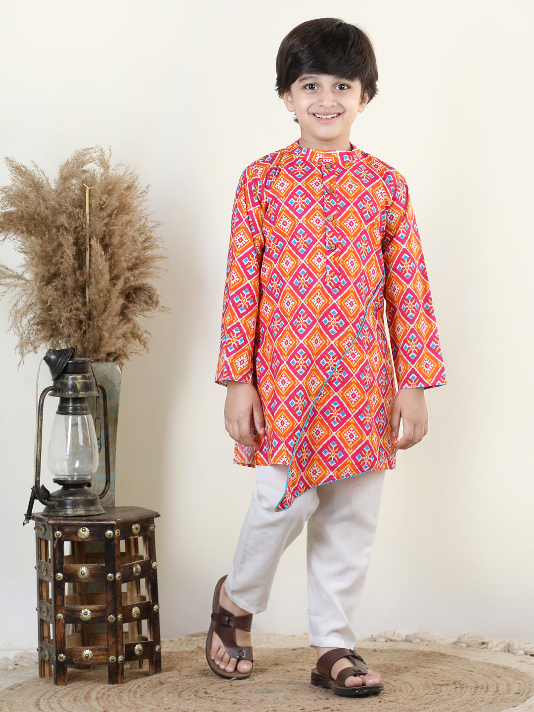 Red Patola Printed Asymmetrical  Kurta Set