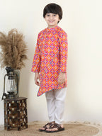 Red Patola Printed Asymmetrical  Kurta Set
