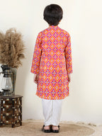 Red Patola Printed Asymmetrical  Kurta Set