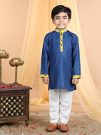 Blue Kurta with camel printed jacket Set