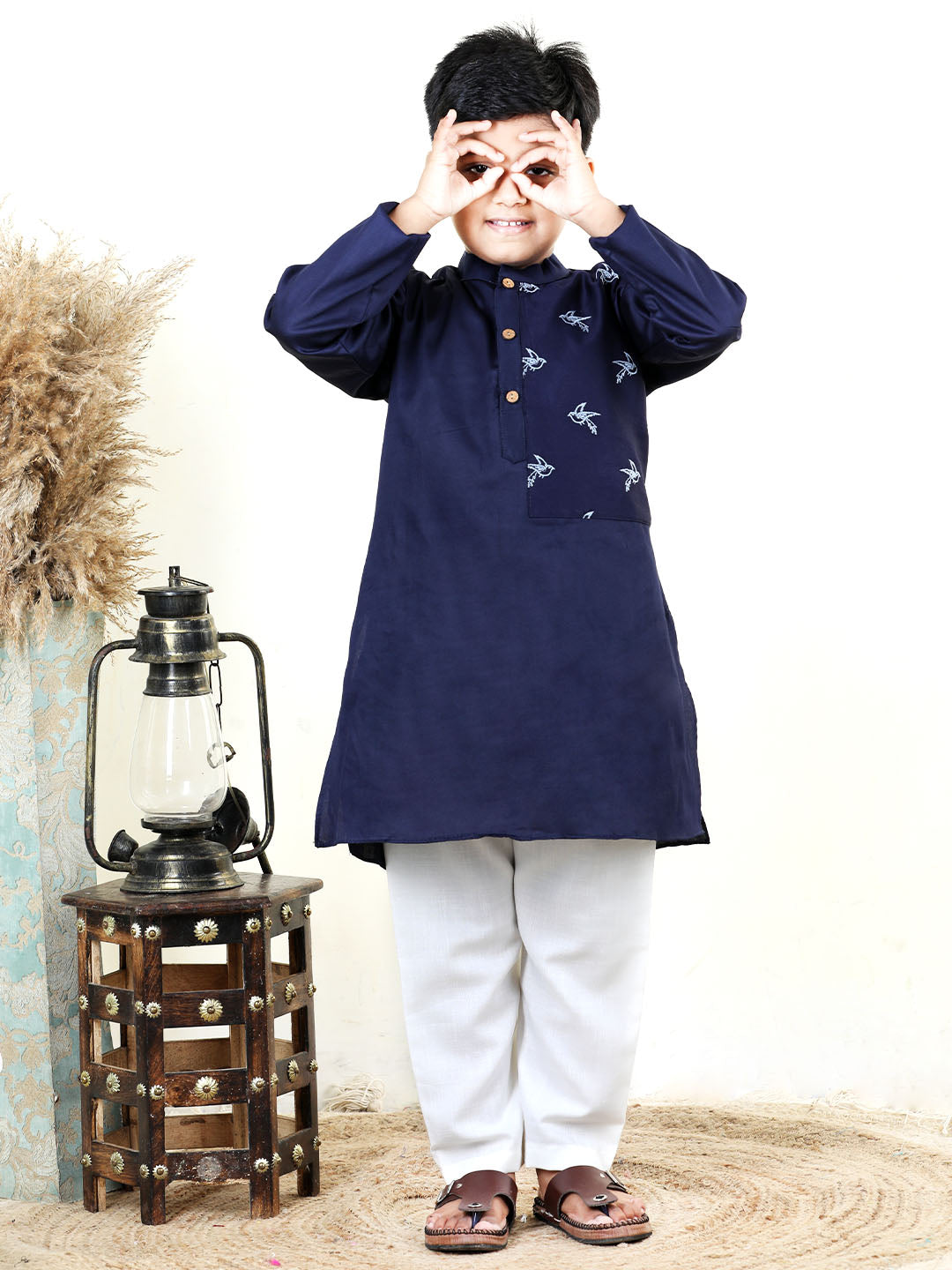 Blue bird embroidered patch work Kurta Set