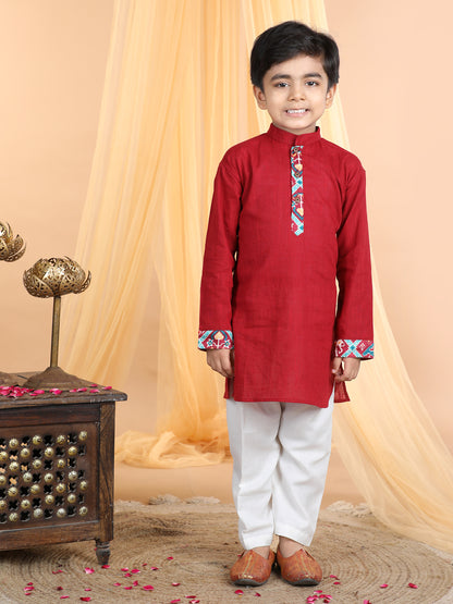 Red Kurta with patola printed jacket Set