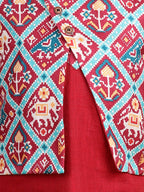 Red Kurta with patola printed jacket Set