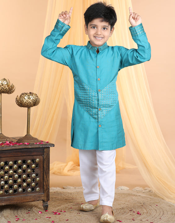 Light Blue emroidered patch work kurta Set