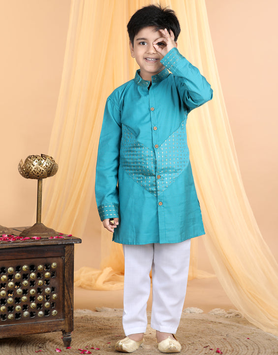 Light Blue emroidered patch work kurta Set