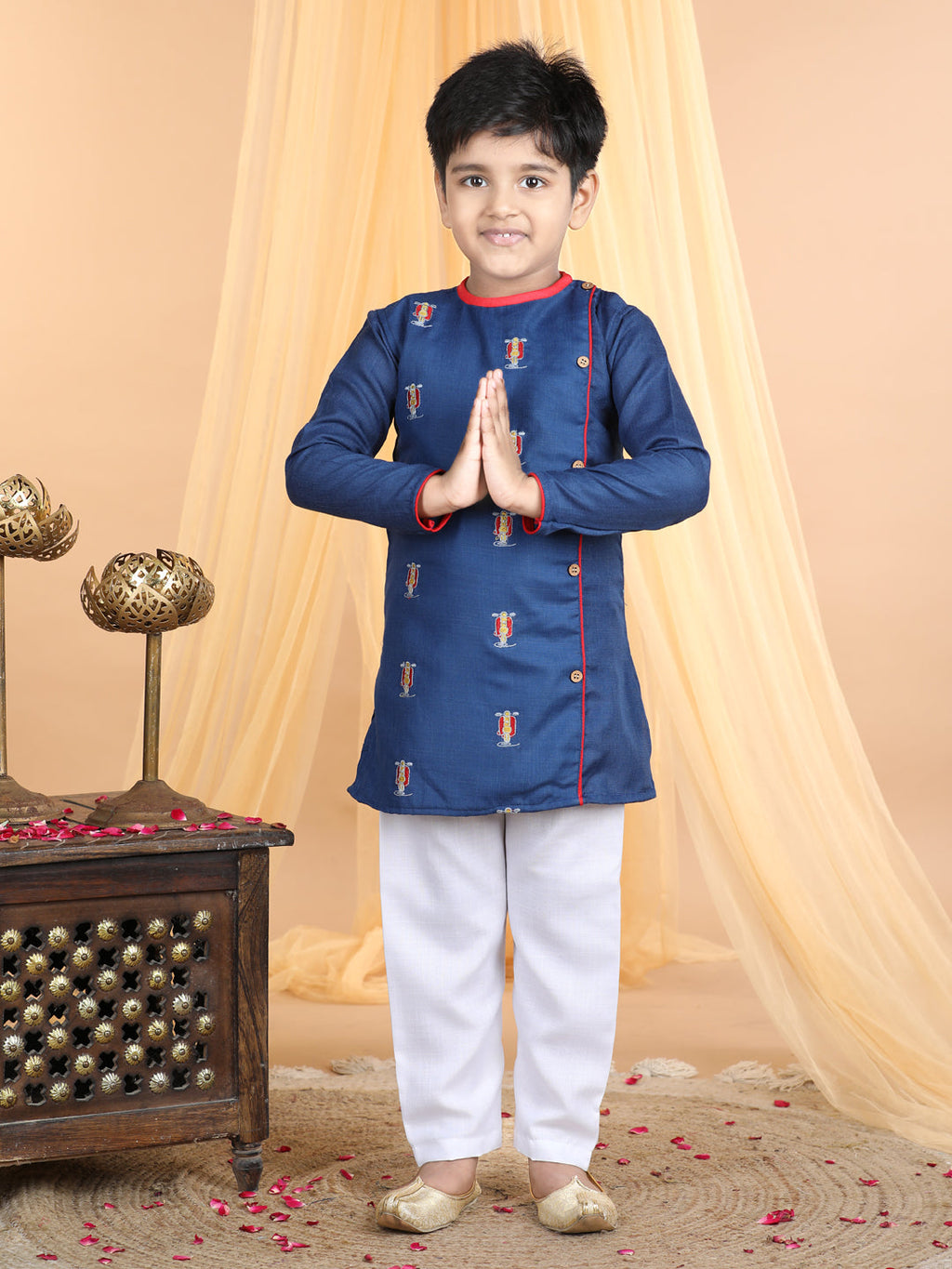 Dark Blue bike embroidered side opening Kurta Set