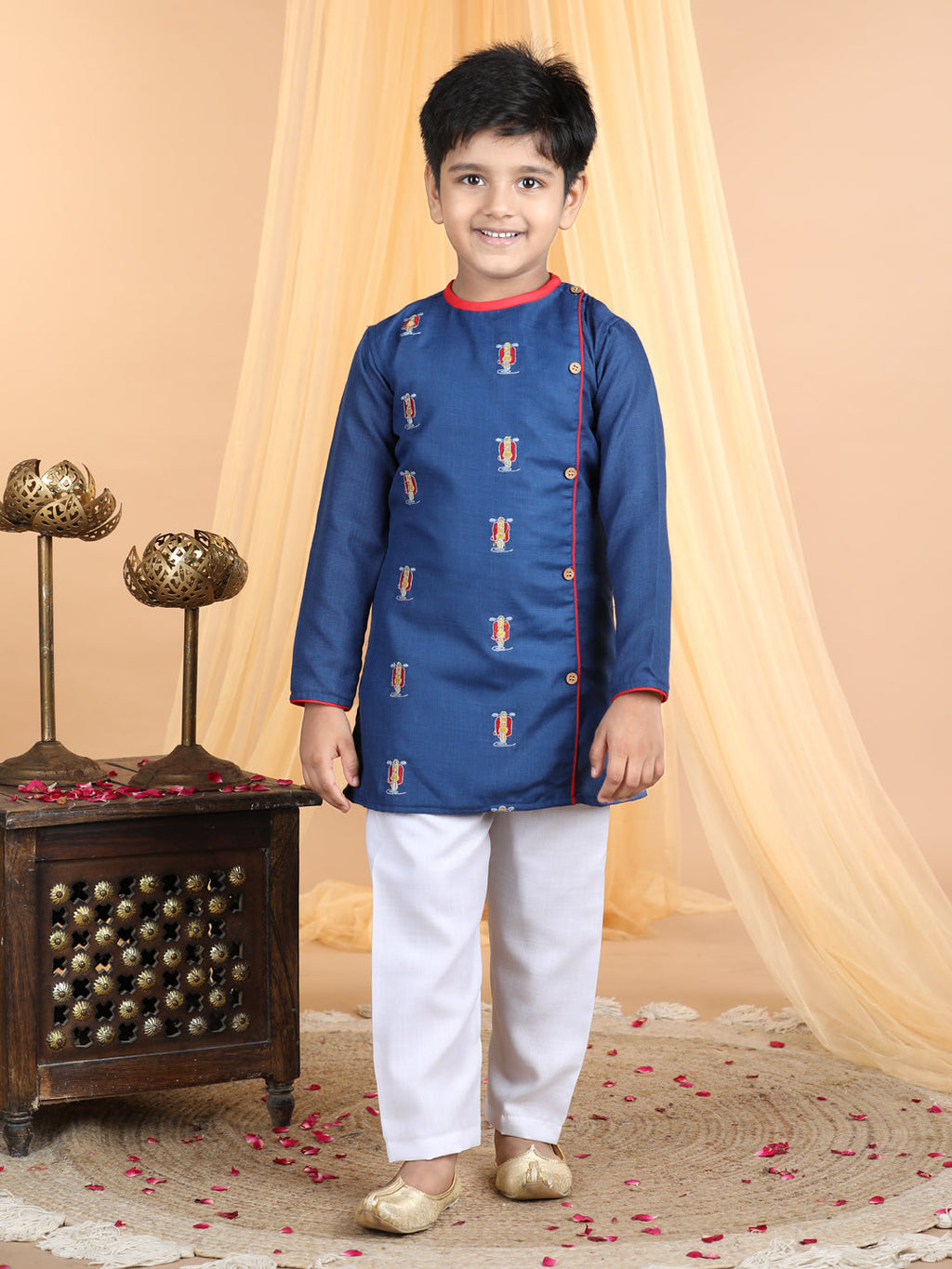Dark Blue bike embroidered side opening Kurta Set