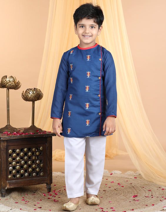 Dark Blue bike embroidered side opening Kurta Set