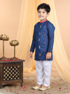 Dark Blue bike embroidered side opening Kurta Set