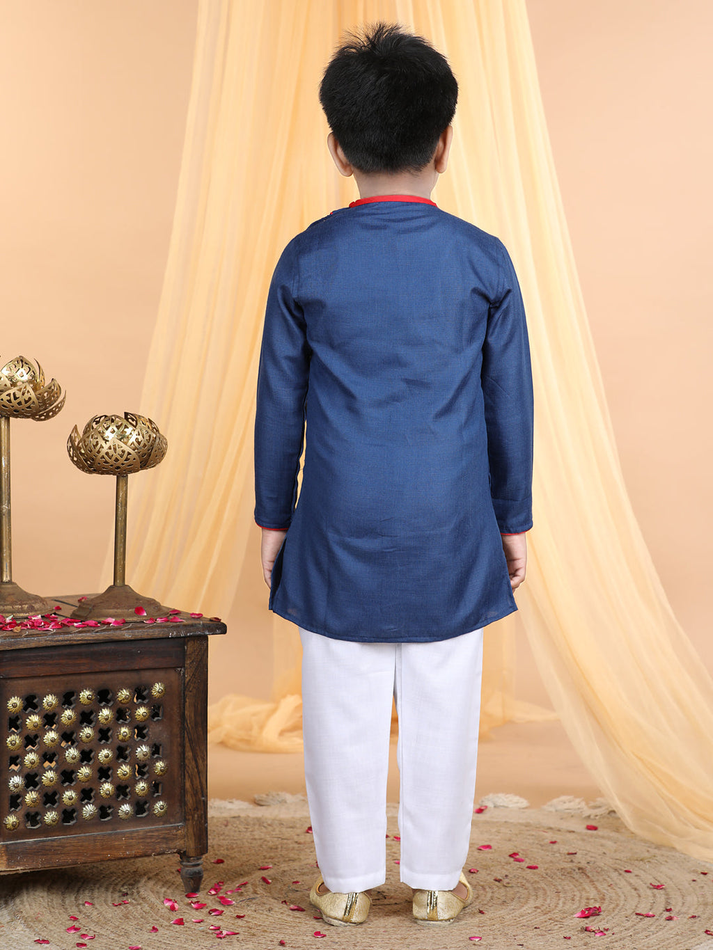 Dark Blue bike embroidered side opening Kurta Set