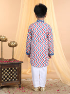 Blue & Red Zig Zag Kurta with floral patch Kurta Set