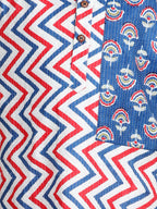 Blue & Red Zig Zag Kurta with floral patch Kurta Set