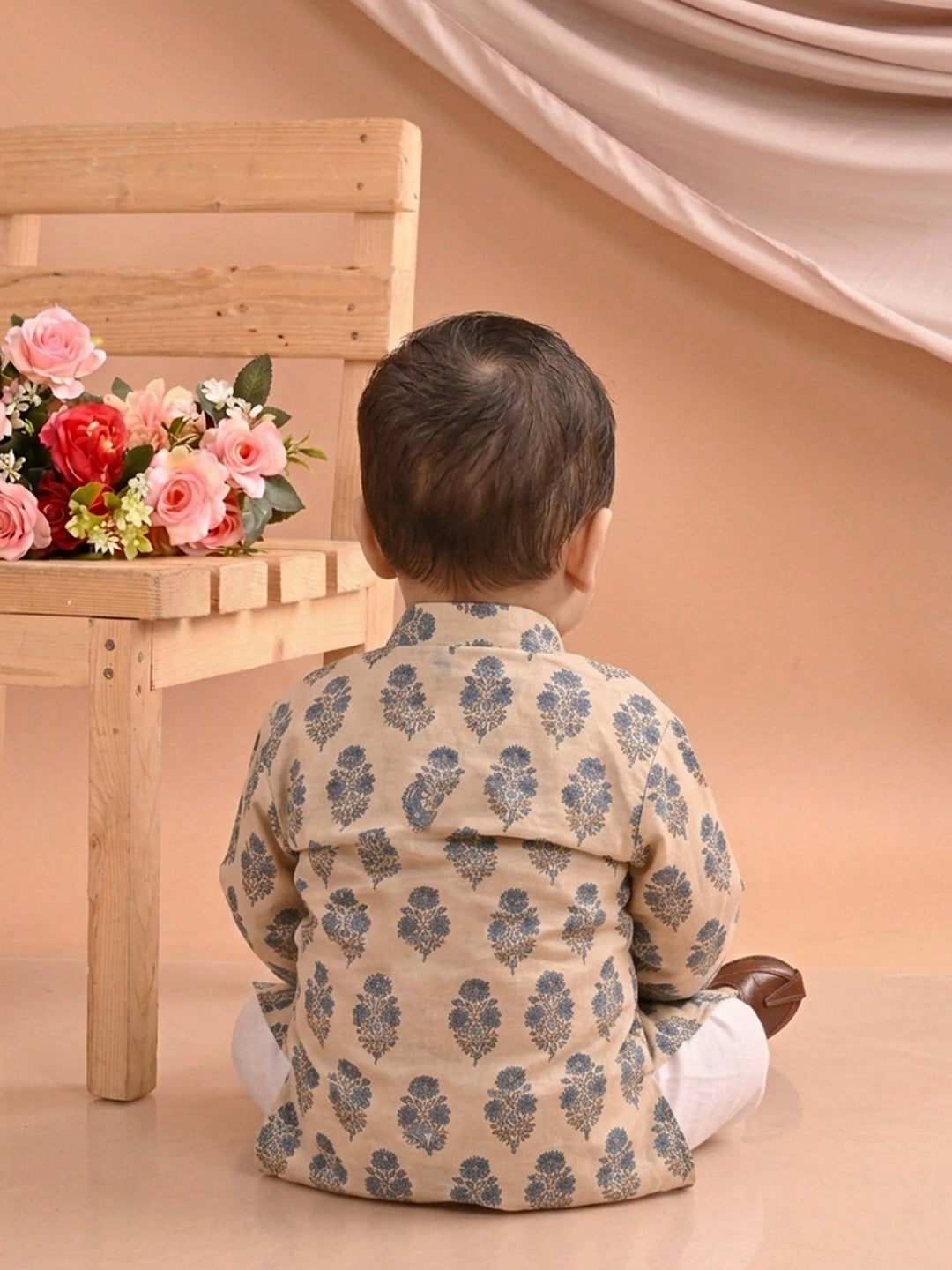 Blue Boys Printed Cotton Kurta Kurta with Pajama