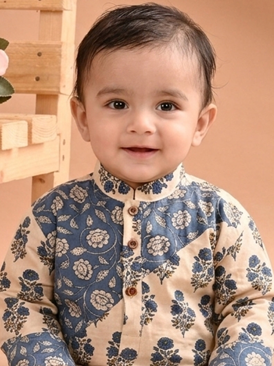 Blue Boys Printed Cotton Kurta Kurta with Pajama