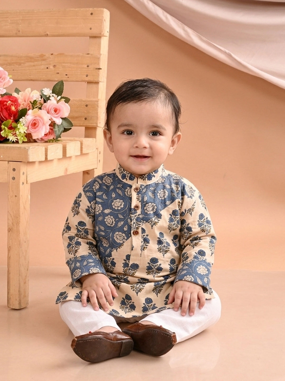 Blue Boys Printed Cotton Kurta Kurta with Pajama