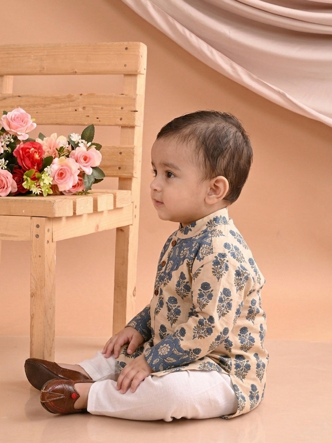 Blue Boys Printed Cotton Kurta Kurta with Pajama