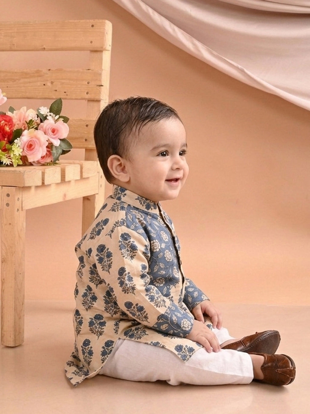 Blue Boys Printed Cotton Kurta Kurta with Pajama