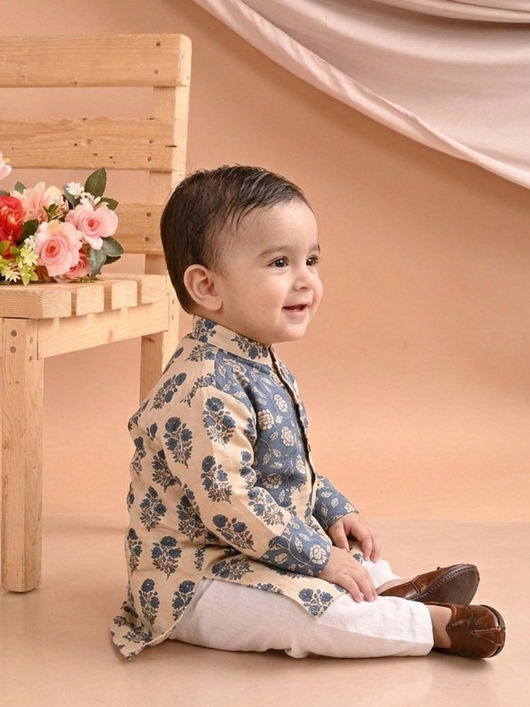 Blue Boys Printed Cotton Kurta Kurta with Pajama