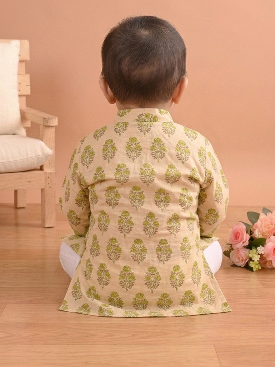 Green Boys Printed Cotton Kurta Kurta with Pajama