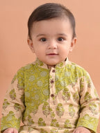 Green Boys Printed Cotton Kurta Kurta with Pajama