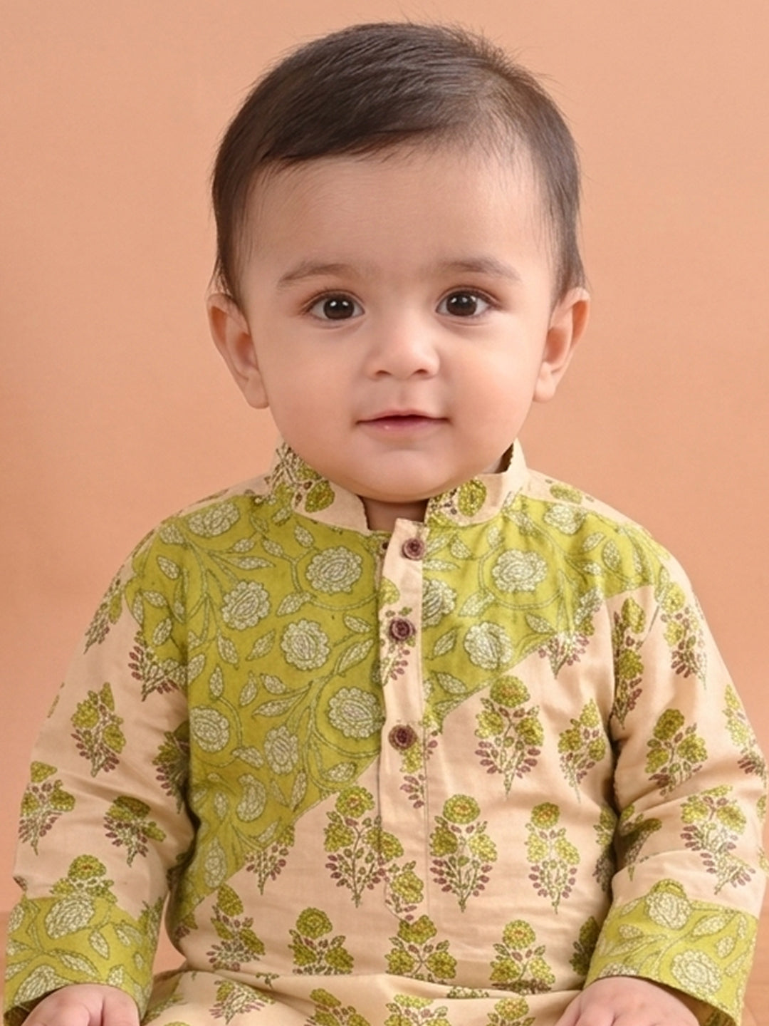 Green Boys Printed Cotton Kurta Kurta with Pajama