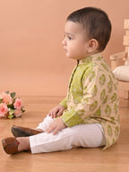 Green Boys Printed Cotton Kurta Kurta with Pajama