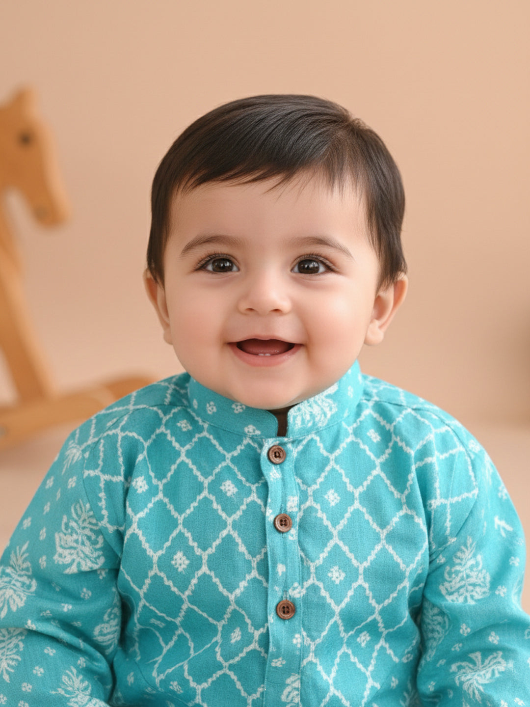 Kinder Kids Boys Printed Pure Cotton Mandarin Collar Kurta & Pyjamas Kurta Set