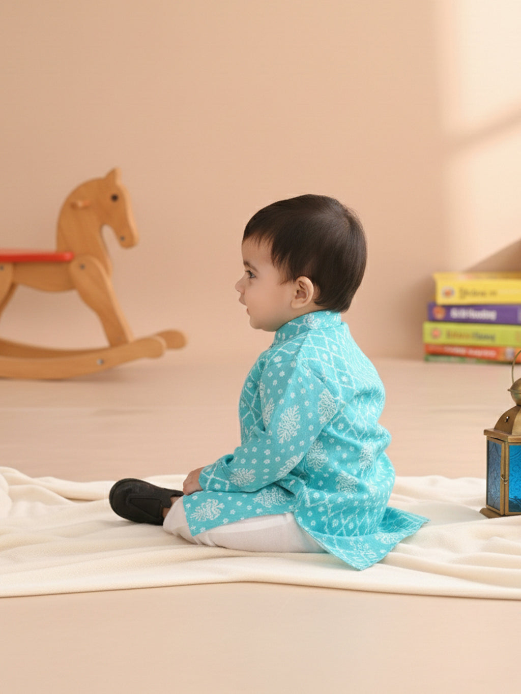 Kinder Kids Boys Printed Pure Cotton Mandarin Collar Kurta & Pyjamas Kurta Set