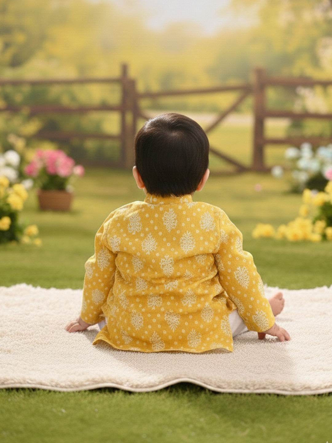 Kinder Kids Boys Printed Pure Cotton Mandarin Collar Kurta & Pyjamas Kurta Set