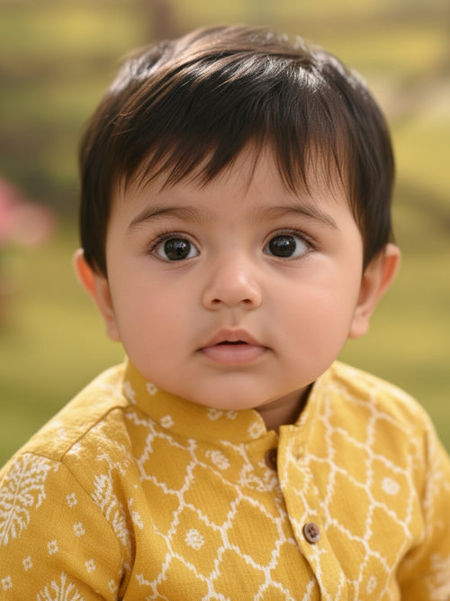 Kinder Kids Boys Printed Pure Cotton Mandarin Collar Kurta & Pyjamas Kurta Set