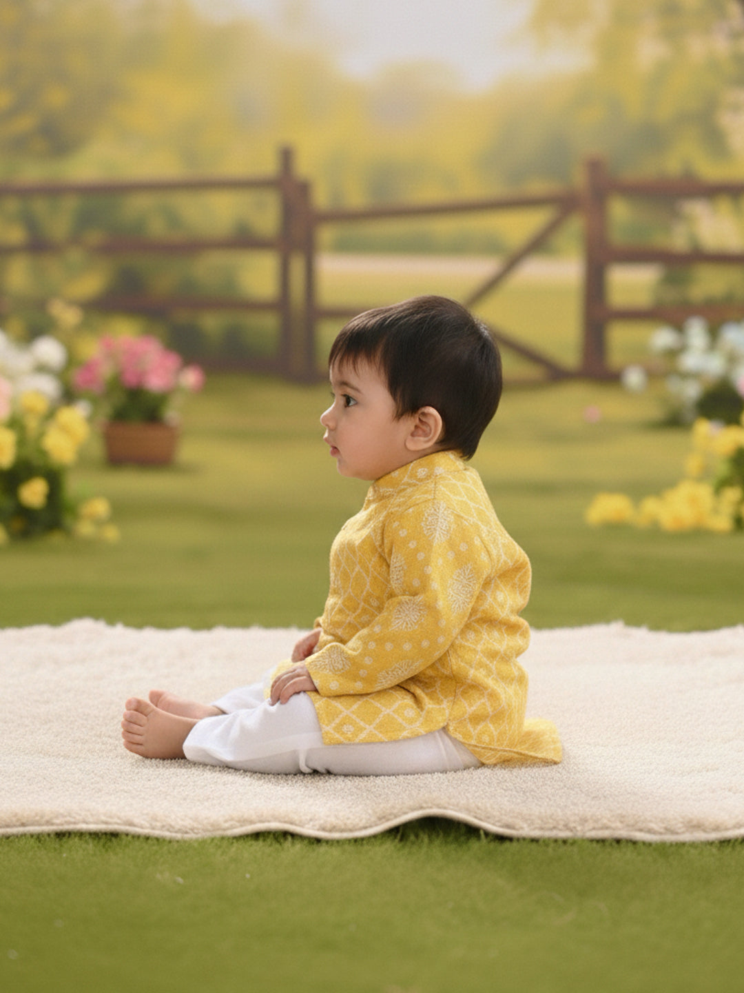 Kinder Kids Boys Printed Pure Cotton Mandarin Collar Kurta & Pyjamas Kurta Set