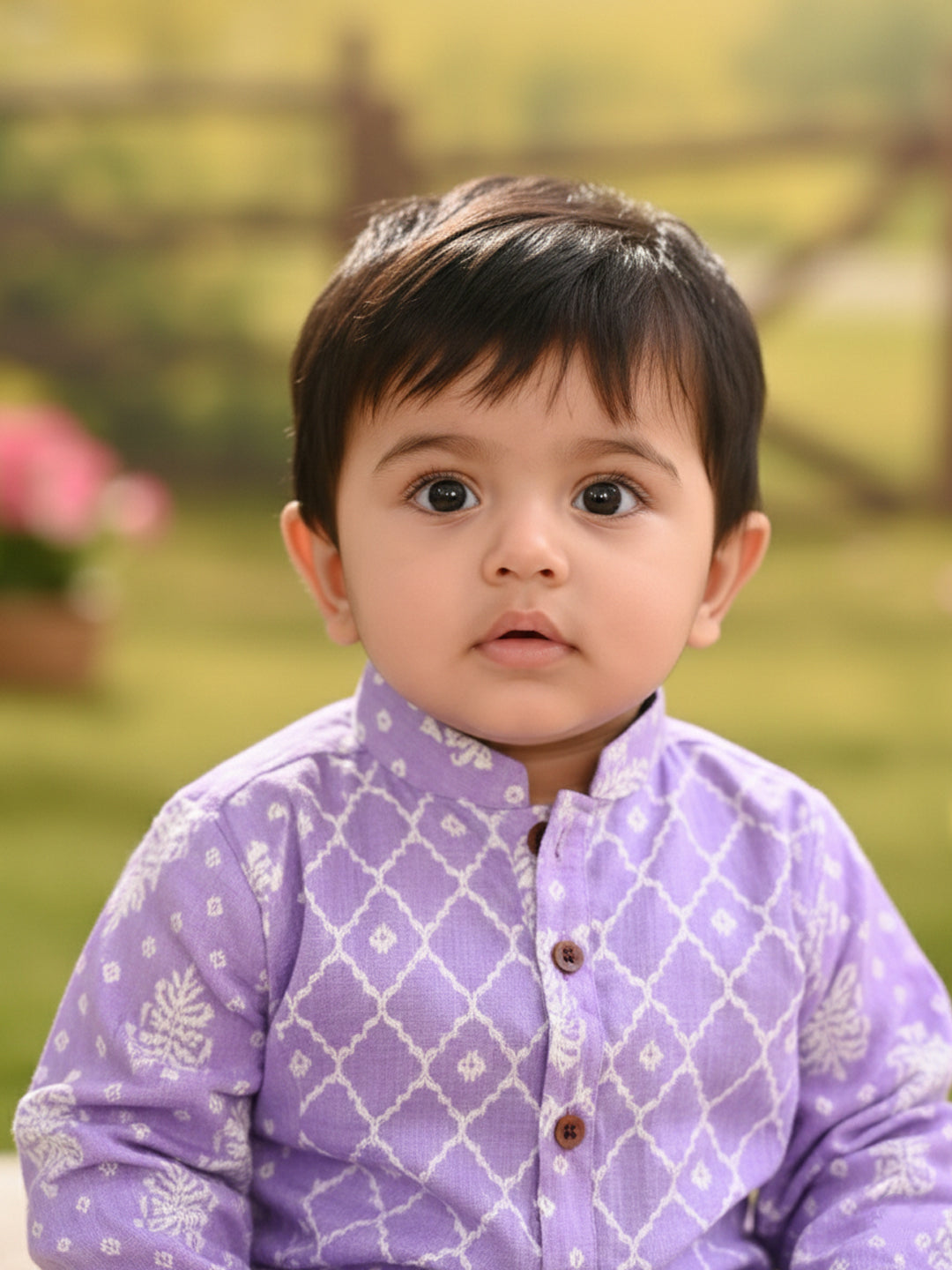 Kinder Kids Boys Printed Pure Cotton Mandarin Collar Kurta & Pyjamas Kurta Set