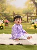 Kinder Kids Boys Printed Pure Cotton Mandarin Collar Kurta & Pyjamas Kurta Set
