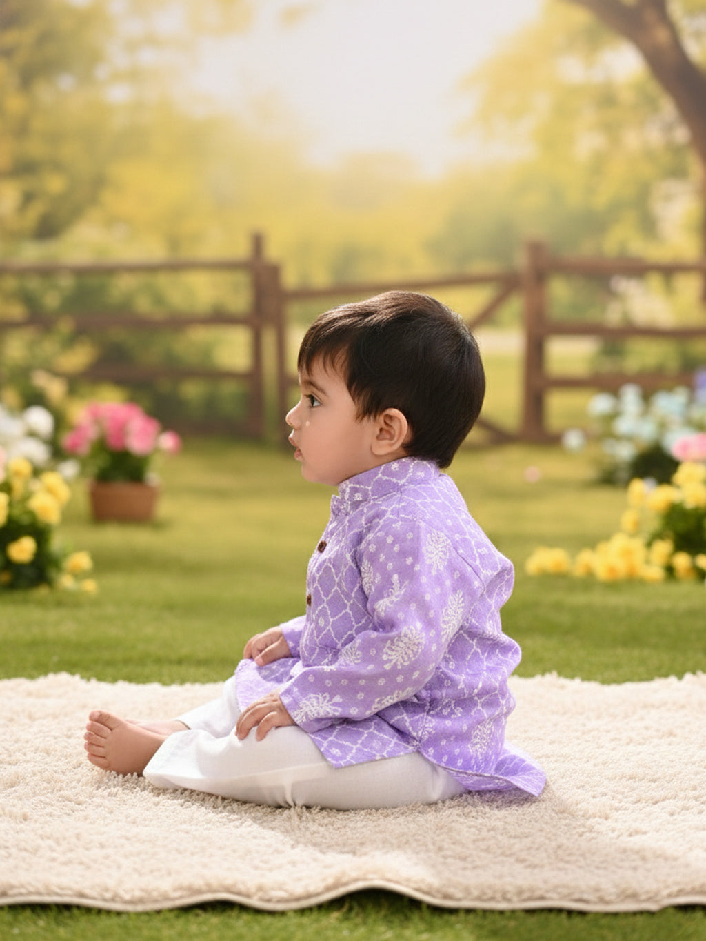 Kinder Kids Boys Printed Pure Cotton Mandarin Collar Kurta & Pyjamas Kurta Set