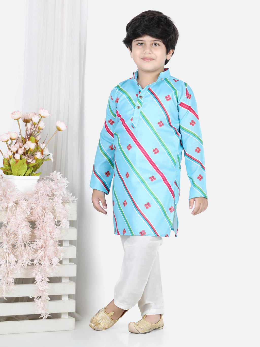 Blue Leheriya Kurta Set
