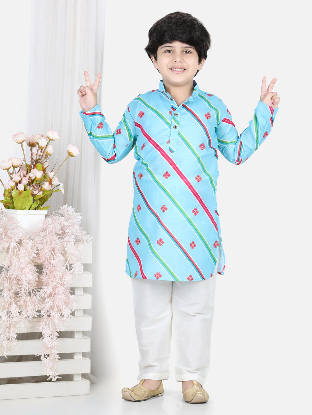 Blue Leheriya Kurta Set