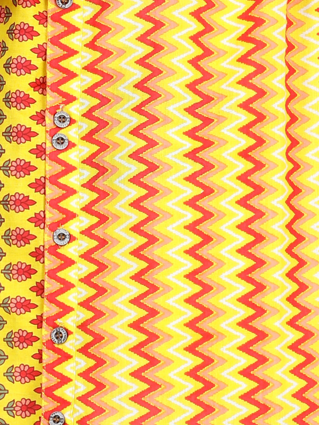 Yellow Floral & Chevron Detailed Kurta Set