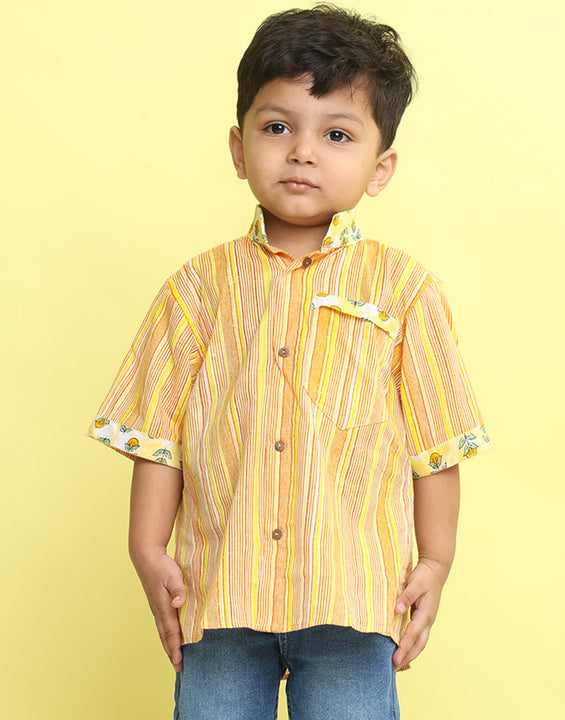 Yellow Cotton Stripped Printed Shirt