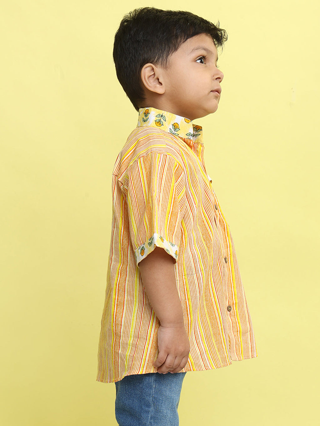 Yellow Cotton Stripped Printed Shirt
