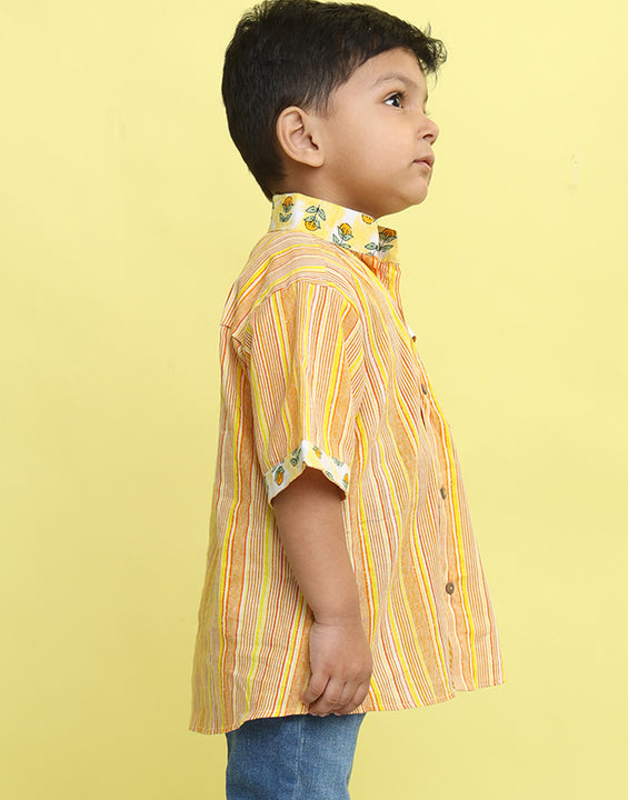 Yellow Cotton Stripped Printed Shirt