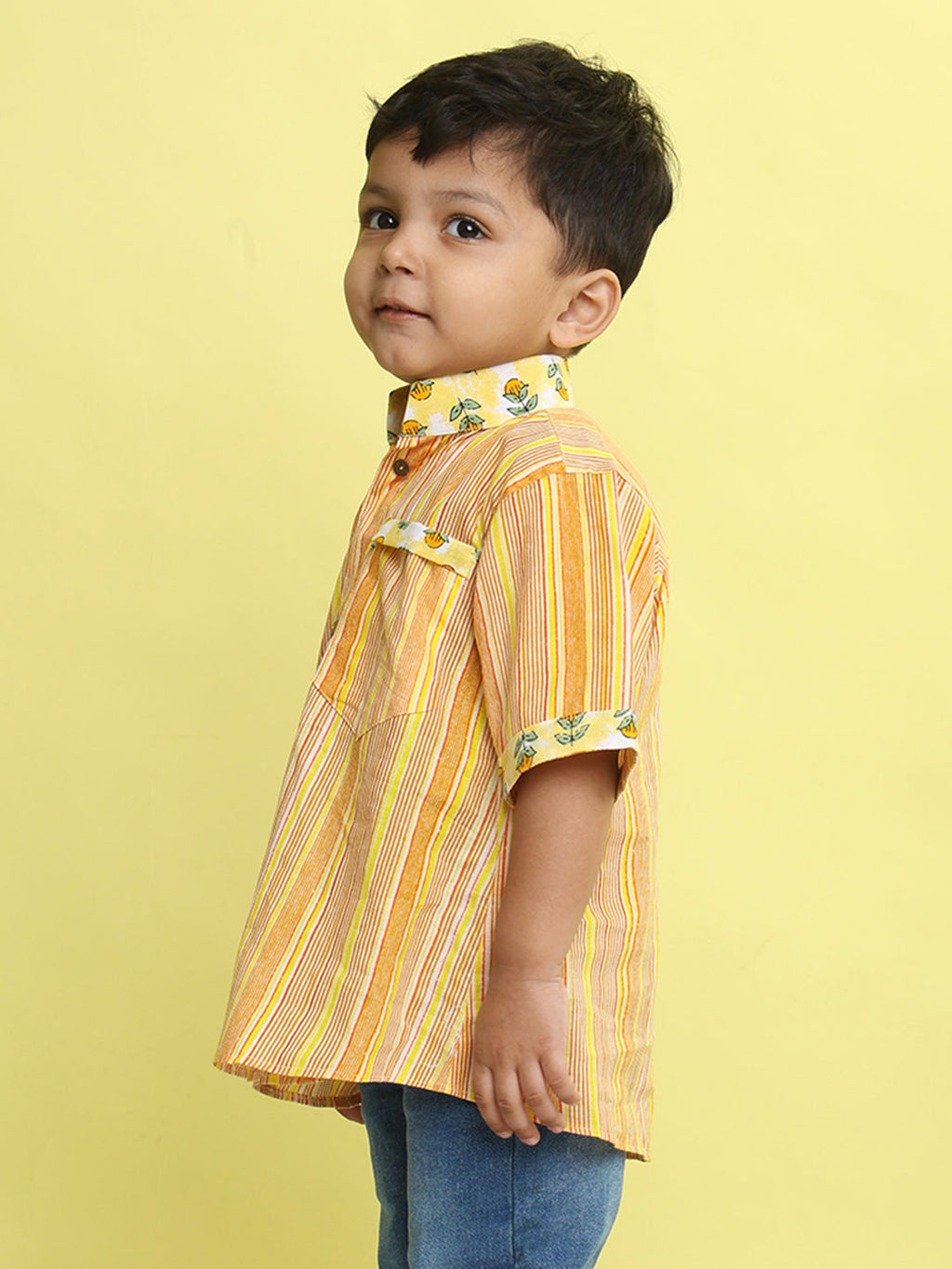 Yellow Cotton Stripped Printed Shirt
