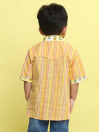 Yellow Cotton Stripped Printed Shirt